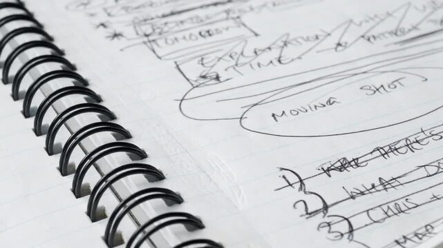 Spiral bound note book rotating extreme close up stock footage