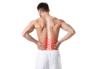 Person suffering from back pain medical health concept isolated on white background