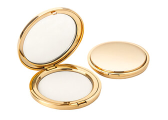 Golden oval compact mirror open and closed isolated on a transparent background image