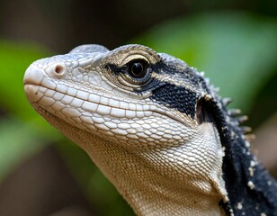 Obraz premium Close-up of a reptile's head, showcasing intricate scales and a watchful gaze