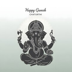Obraz premium Illustration of ganesh chaturthi with a black and white depiction of lord ganesha in a seated pose