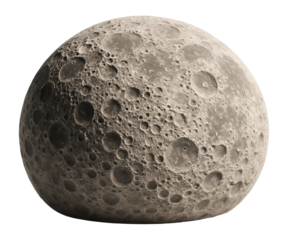 Detailed image of the moon's surface showcasing numerous craters and texture on transparent background.