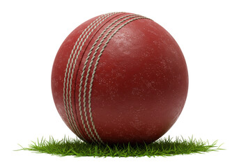 Isolated Red Cricket Ball on Green Grass