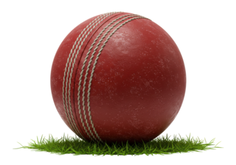 Isolated Red Cricket Ball on Green Grass