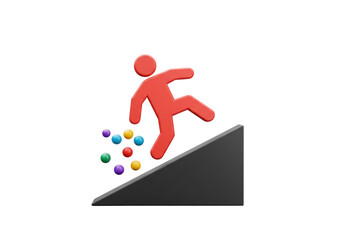 Isolated Red 3D Character Sliding Down a Ramp with Colorful Balls