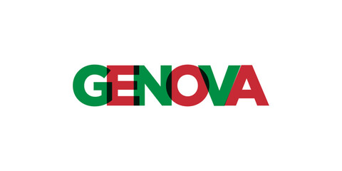 Genova in the Italia emblem. The design features a geometric style, vector illustration with bold typography in a modern font. The graphic slogan lettering.