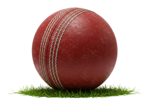 Isolated Red Cricket Ball on Green Grass