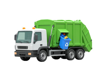 Fototapeta premium Isolated Green Garbage Truck with Recycling Bin