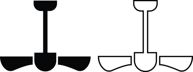 Ceiling fan icons set in trendy black flat and outline styles ventilation vectors collection, electric air cooling symbols bundle, home appliance pictogram and fan blade rotation designs illustration.