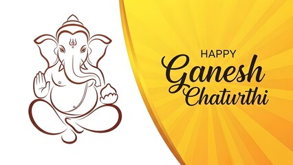 Illustration of ganesh chaturthi with ganesh outline and happy ganesh chaturthi text on yellow background