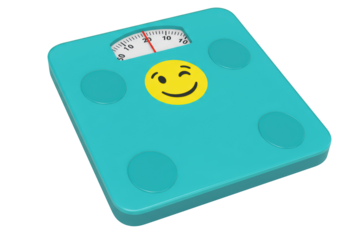 Isolated Teal Bathroom Scale with Winking Smiley Face