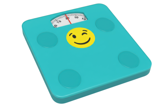Isolated Teal Bathroom Scale with Winking Smiley Face