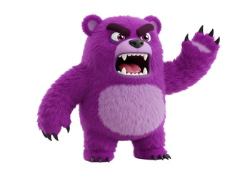 Isolated Angry Purple Furry Monster with Open Mouth and Sharp Teeth