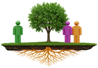 Isolated Concept of Family Roots and Community with People Figures and Tree on Island