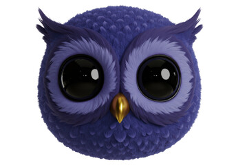 Isolated Adorable 3D Render of a Blue Fluffy Owl Face with Large Eyes