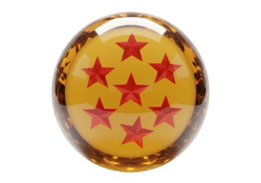 Isolated Glossy Orange Dragon Ball Z Crystal Ball with Red Stars