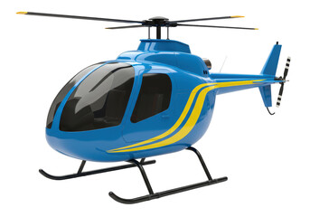 Isolated Blue Helicopter with Yellow Stripes