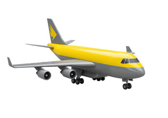Isolated Yellow and Grey Passenger Airplane on Landing Gear