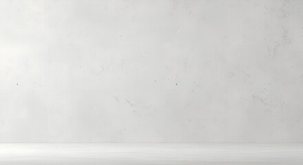 Minimalist empty room with a textured white concrete wall and floor. Abstract studio background for product display or mockups presentation.