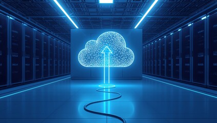 Digital cloud computing in a futuristic server room