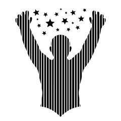 Obraz premium Abstract silhouette of person raising arms with stars, symbol of inspiration and achievement
