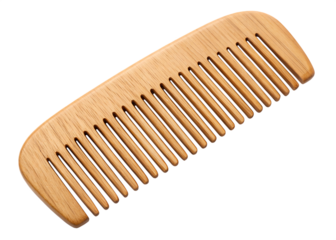 Natural wood hair comb with wide teeth isolated on a transparent background grooming styling
