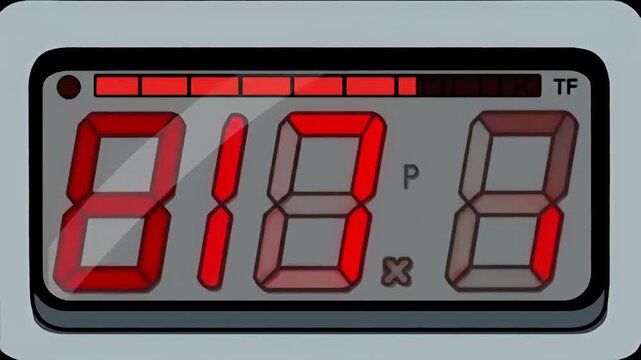 Digital display shows "818.8" in red LED style on gray background; bars at top