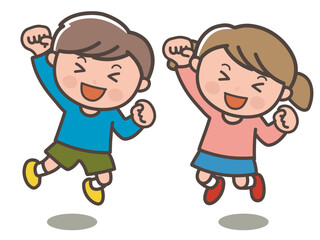 Happy Kids Jumping with Joy Cartoon Illustration