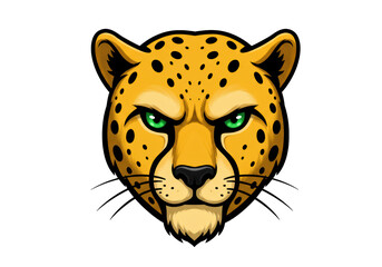 Isolated Fierce Cartoon Cheetah Head with Intense Gaze