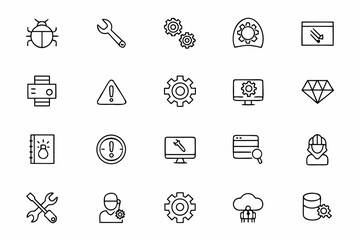 Fototapeta premium Technical Assistance & Troubleshooting Icons – Line Style Vectors for IT and User Support Systems