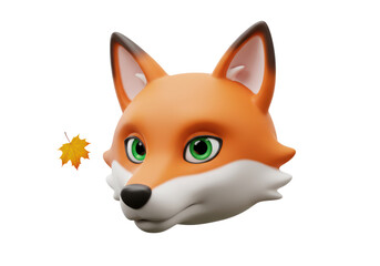 Obraz premium Isolated Cartoon Fox Head with Autumn Leaf