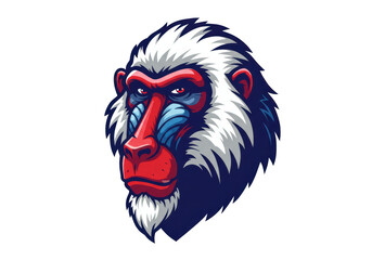 Isolated Mandrill Monkey Head with Colorful Details
