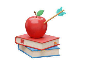 Isolated Apple with Arrow on Stack of Books