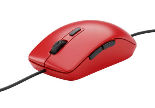Isolated Ergonomic Red Gaming Mouse with Black Accents