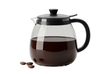 Isolated Glass Coffee Pot with Coffee Beans on White