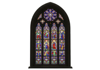 Isolated Ornate Stained Glass Window with Gothic Frame