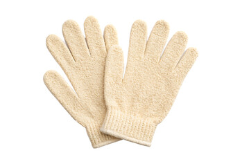 Pair of textured natural fiber exfoliating gloves isolated on a transparent background image