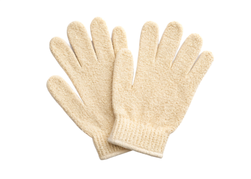 Pair of textured natural fiber exfoliating gloves isolated on a transparent background image