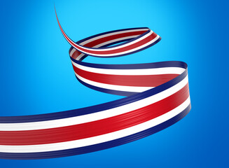 3d Flag Of Costa Rica 3d Wavy Shiny Costa Rica Ribbon Isolated On Blue Background 3d Illustration