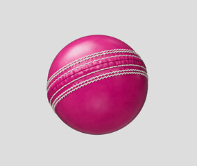 3D Shiny New Test Match Leather Stitched Pink Cricket Ball On White Background 3D Illustration
