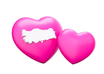 Shiny Pink Hearts With White Map Of Turkey Isolated On White Background 3d Illustration