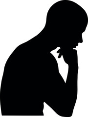 Silhouette of a man in deep thought hand on chin