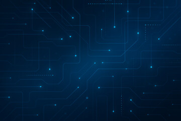 Fototapeta premium Abstract dark blue background featuring a network of interconnected lines and glowing dots, suggesting technology or digital connections.