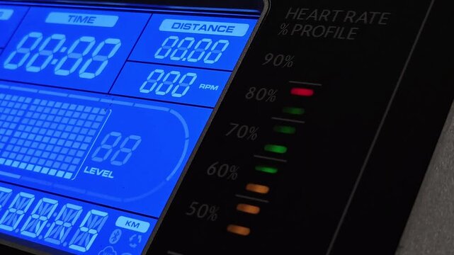 Treadmill Display Heart Rate Monitor Time Distance and Level Indicators. - Powered by Adobe