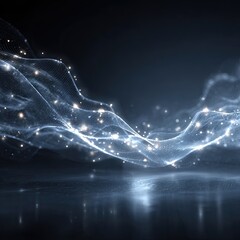 Obraz premium Abstract, glowing, wavy lines of light particles on dark background