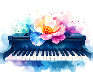Delicate Bloom Resting Above Piano Keys in Soft Light