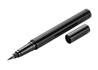 Sleek black eyeliner pen with cap off fine tip isolated on a transparent background makeup cosmetic