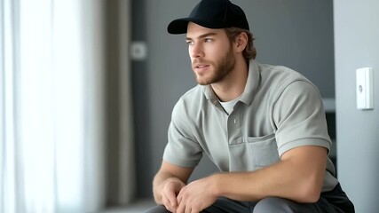Electrician Adjusting Wall-Mounted Power Hub on Ladder