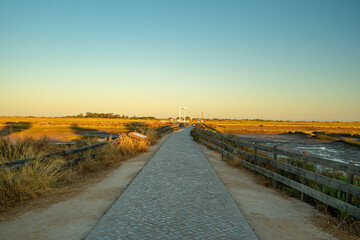 Pedestrian access path to Barrel Beach from the village of Pedras del Rei, Tavira, Algarve,...