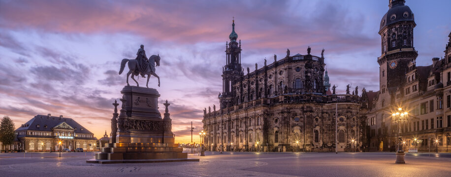 Dresden Cathedral at sunrise, Saxony, Germany